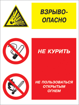 Кз 11 взрывоопасно - не курить и не пользоваться открытым огнем. (пленка, 300х400 мм) - Знаки безопасности - Комбинированные знаки безопасности - Магазин охраны труда ИЗО Стиль