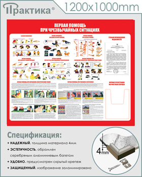 С19 Стенд первая помощь (при чрезвычайных ситуациях) (1200х1000 мм, карманы, пластик ПВХ 3 мм, алюминиевый багет серебряного цвета) - Стенды - Стенды по первой медицинской помощи - Магазин охраны труда ИЗО Стиль