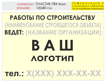 Информационный щит "работы по строительству" (пластик, 120х90 см) t07 - Охрана труда на строительных площадках - Информационные щиты - Магазин охраны труда ИЗО Стиль